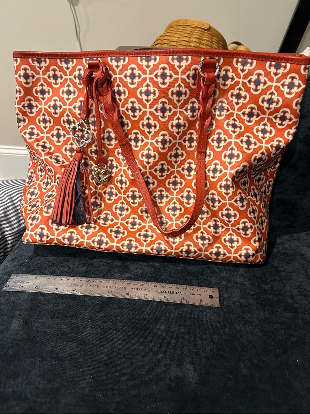 Brighton Orange Patterned Tote with Tassel Charm